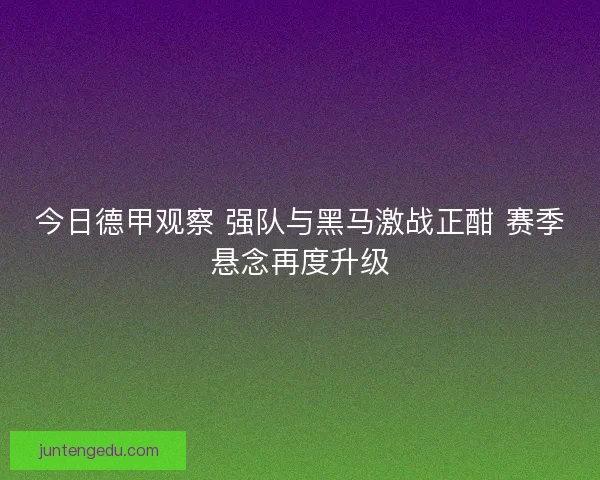 今日德甲观察 强队与黑马激战正酣 赛季悬念再度升级