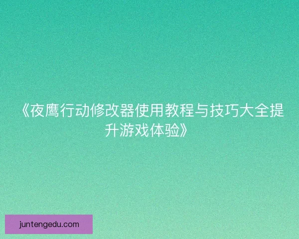 《夜鹰行动修改器使用教程与技巧大全提升游戏体验》